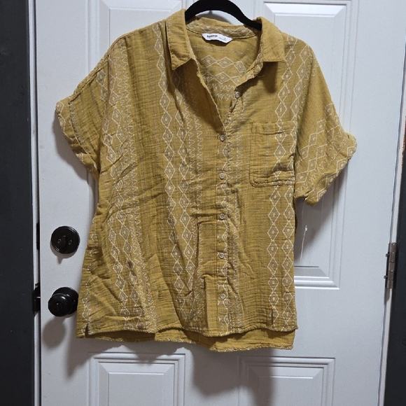 Sonoma Mustard Button-Up Shirt with Geometric Design - Picture 1 of 5